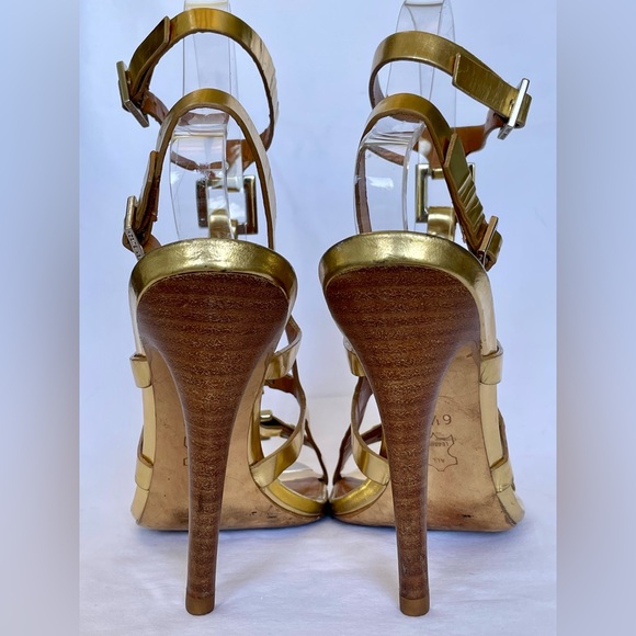 TORY BURCH FRANCESCA GLADIATOR STRAPPY HIGH HEELED SANDALS. GOLD. SIZE 6.5 - Picture 4 of 11
